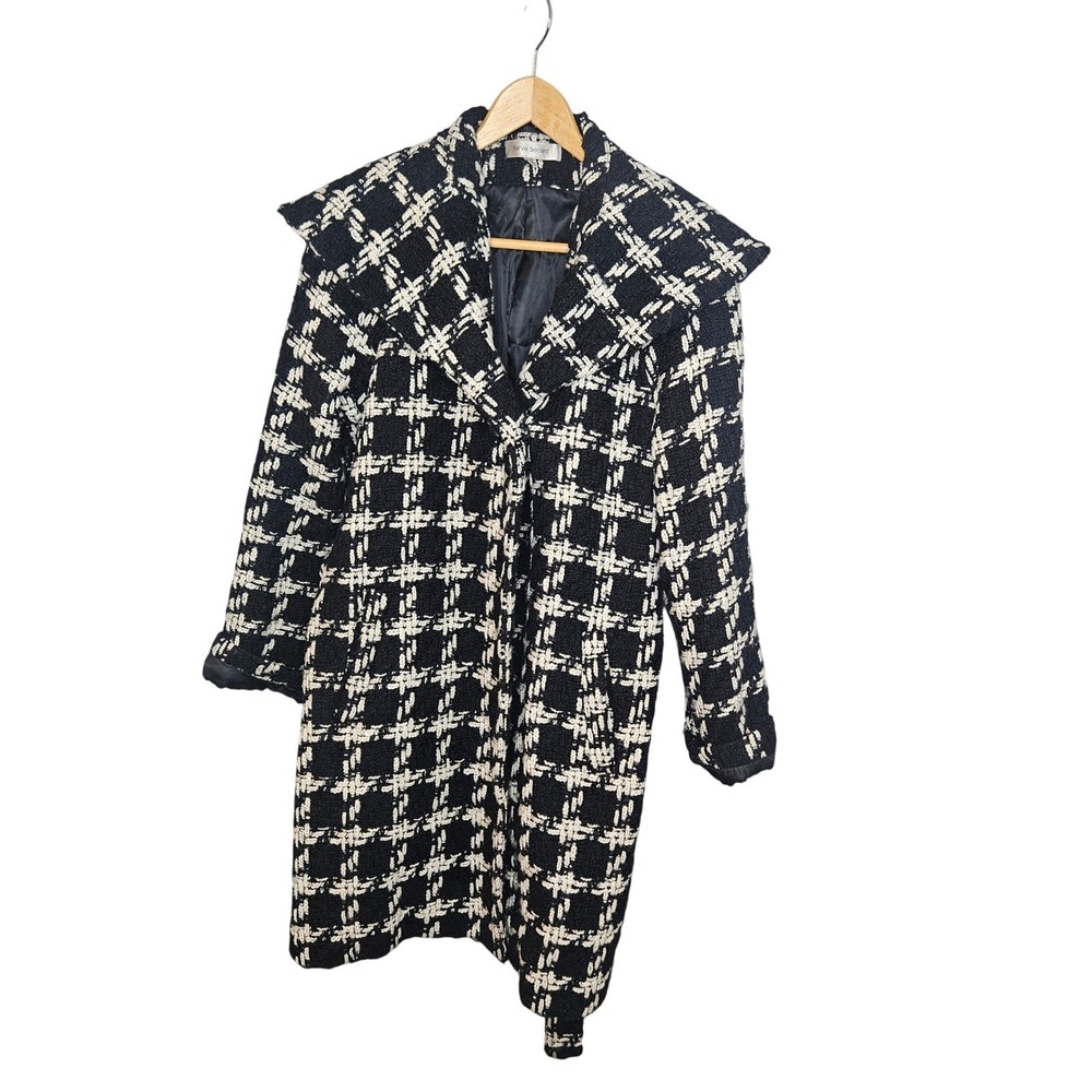Harve Benard Womens Black White Plaid Wool Blend Trench Coat Size 10 RN 120727
